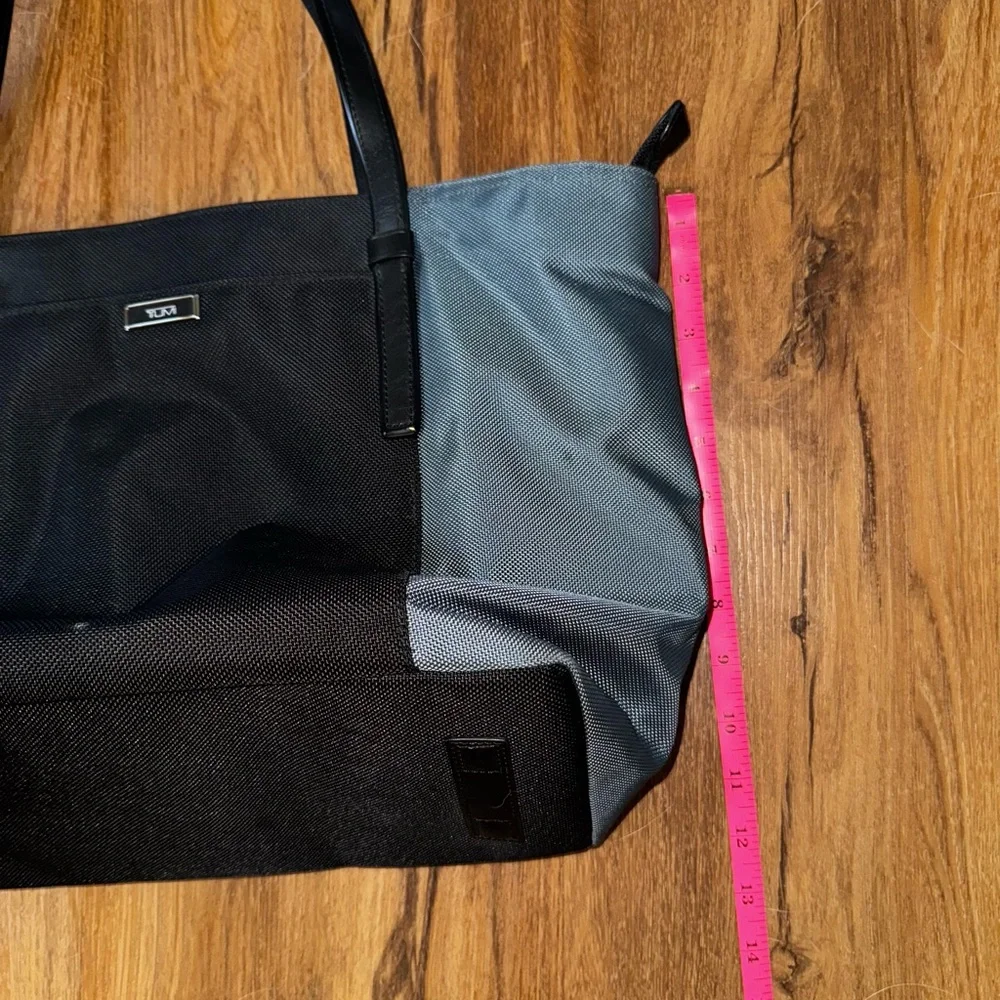 Tumi Two Tone Black and Gray Tote Bag with Modern Design Leather Straps